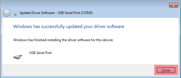 Windows has successfully installed your driver software for USB Serial Converter